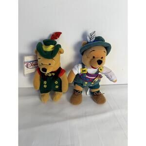 Disney Store Set Of 2 Winnie The Pooh Multicolor Lederhosen Plush Toys 8 Inch